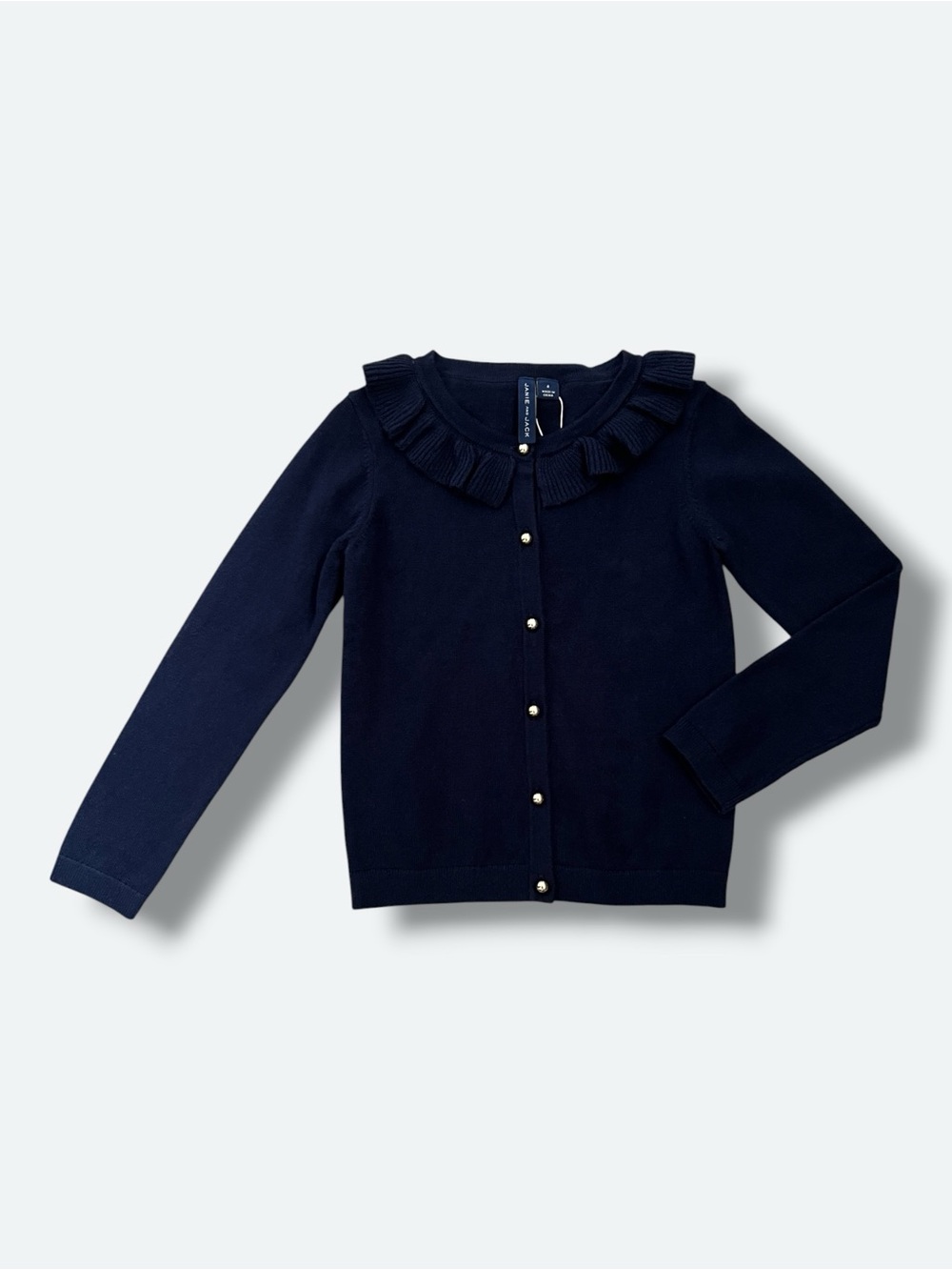 Janie and Jack Girls Cardigan Size 4 Navy Ruffle Collar Gold Button Sweater